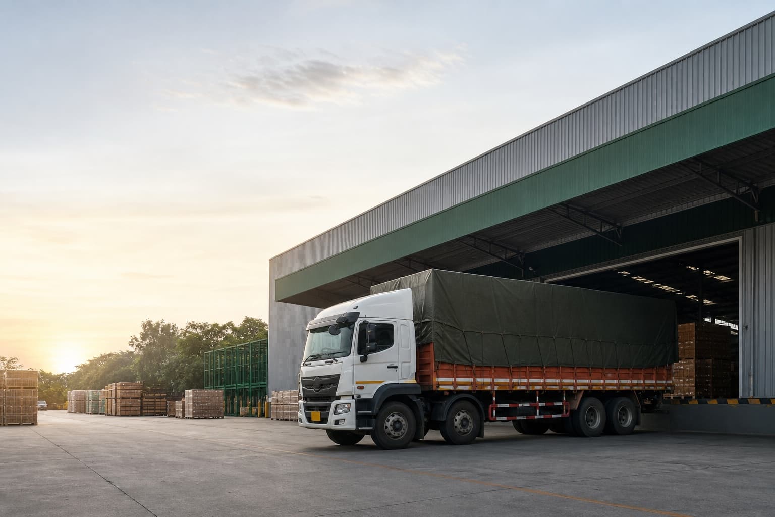 Cargo truck at a warehouse loading bay
